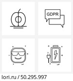 Set of 4 UI Icons and symbols for apple, emotions, health, gdpr, Vector Illustration. Стоковая иллюстрация, агентство Ingram Publishing / Фотобанк Лори