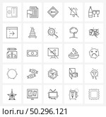 Universal Symbols of 25 Modern Line Icons of glass, drink, left direction board, disable, bell Vector Illustration. Стоковая иллюстрация, агентство Ingram Publishing / Фотобанк Лори
