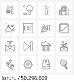 16 Interface Line Icon Set of modern symbols on church, enterprise, sport, building, light Vector Illustration. Стоковая иллюстрация, агентство Ingram Publishing / Фотобанк Лори