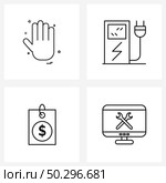 Set of 4 Universal Line Icons of hand, tag, hand, electric, dollar Vector Illustration. Стоковая иллюстрация, агентство Ingram Publishing / Фотобанк Лори