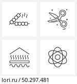 Stock Vector Icon Set of 4 Line Symbols for bbq, house, scissor, cutter, atom Vector Illustration. Стоковая иллюстрация, агентство Ingram Publishing / Фотобанк Лори