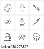 9 Universal Line Icons for Web and Mobile avatar, Christian, cutter, visible, hide Vector Illustration. Стоковая иллюстрация, агентство Ingram Publishing / Фотобанк Лори