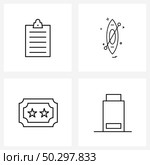Modern Vector Line Illustration of 4 Simple Line Icons of clipboard, film, scratchpad, boating, raffle Vector Illustration. Стоковая иллюстрация, агентство Ingram Publishing / Фотобанк Лори