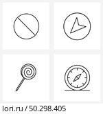 4 Interface Line Icon Set of modern symbols on delete, lollypop, disable, mouse, candies Vector Illustration. Стоковая иллюстрация, агентство Ingram Publishing / Фотобанк Лори