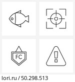 Modern Vector Line Illustration of 4 Simple Line Icons of fish, alert, scope, fc board, comment Vector Illustration. Стоковая иллюстрация, агентство Ingram Publishing / Фотобанк Лори