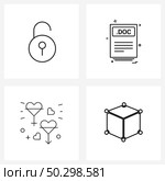 Mobile UI Line Icon Set of 4 Modern Pictograms of open, heart, file, file format, women Vector Illustration. Стоковая иллюстрация, агентство Ingram Publishing / Фотобанк Лори