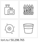 Modern Style Set of 4 line Pictograph Grid based bag, compact disk, holiday, boundaries, device Vector Illustration. Стоковая иллюстрация, агентство Ingram Publishing / Фотобанк Лори