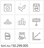Set of 9 Simple Line Icons of graph, plugin, washing machine, plug, add-on Vector Illustration. Стоковая иллюстрация, агентство Ingram Publishing / Фотобанк Лори