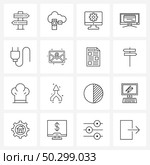 16 Editable Vector Line Icons and Modern Symbols of power, cord, configure, credit card, online banking Vector Illustration. Стоковая иллюстрация, агентство Ingram Publishing / Фотобанк Лори