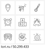 9 Interface Line Icon Set of modern symbols on animal, cube, temp, blocks, stopwatch Vector Illustration. Стоковая иллюстрация, агентство Ingram Publishing / Фотобанк Лори