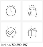 Pack of 4 Universal Line Icons for Web Applications alarm, good, ringing, shopping bag, round Vector Illustration. Стоковая иллюстрация, агентство Ingram Publishing / Фотобанк Лори