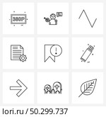 9 Universal Line Icons for Web and Mobile alert, label, synth, favorite, document maintenance Vector Illustration. Стоковая иллюстрация, агентство Ingram Publishing / Фотобанк Лори