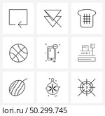 Isolated Symbols Set of 9 Simple Line Icons of smart phone, mobile, bakery, mobile, basketball Vector Illustration. Стоковая иллюстрация, агентство Ingram Publishing / Фотобанк Лори