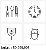 Set of 4 UI Icons and symbols for food, drink, knife, timer, cheers Vector Illustration. Стоковая иллюстрация, агентство Ingram Publishing / Фотобанк Лори