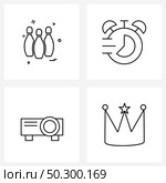 Set of 4 Modern Line Icons of sports, led, bowling, timepiece, office Vector Illustration. Стоковая иллюстрация, агентство Ingram Publishing / Фотобанк Лори