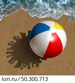 Vacation and virus outbreak or disease as coronavirus or covid-19 wreak havoc on the tourism industry and closure of public beaches due to a contagious illness with 3D illustration elements. Стоковое фото, агентство Ingram Publishing / Фотобанк Лори