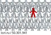 Racism symbol or individuality icon or a contagious and infectios person self isolating or social distancing issue in a crowd. Стоковое фото, агентство Ingram Publishing / Фотобанк Лори