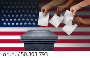 US election and United States vote or American voters voting in the USA for a president or senator and cogressman or cogresswoman with 3D illustration elements. Стоковое фото, агентство Ingram Publishing / Фотобанк Лори