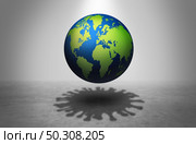 Planet earth virus as the world with a disease cell cast shadow as a health and medicine symbol for global illness risk and pandemic outbreak danger as a 3D render. Стоковое фото, агентство Ingram Publishing / Фотобанк Лори