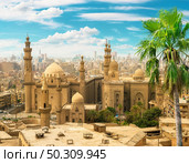 View of the Mosque Sultan Hassan in Cairo. Mosque and palm. Стоковое фото, агентство Ingram Publishing / Фотобанк Лори