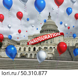 USA inauguration celebration and presidential United States inaugural day in Washington DC or Fourth of July party with balloons celebrating as a symbol of American patriotism with 3D render elements. Стоковое фото, агентство Ingram Publishing / Фотобанк Лори