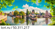 Panorama of Covered Bridges and river Ill in Strasbourg. Стоковое фото, агентство Ingram Publishing / Фотобанк Лори
