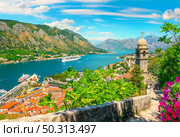 Church of Our Lady of Remedy in Kotor and flowers. Стоковое фото, агентство Ingram Publishing / Фотобанк Лори