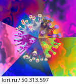 Virus variant and mutating cell concept or new coronavirus b.1.1.7 variants outbreak or covid-19 and influenza or flu background as dangerous mutation strain as a medical health risk with disease cells as a 3D render. Стоковое фото, агентство Ingram Publishing / Фотобанк Лори