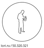 Man with saucepan spoon in his hands preparing food Male cooking use sauciers  silhouette in circle round black color vector illustration contour outline style image simple image. Man with saucepan spoon in his hands preparing food Male cooking use sauciers silhouette in circle round black color vector illustration contour outline style image . Стоковая иллюстрация, агентство Ingram Publishing / Фотобанк Лори
