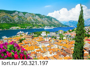 Aerial view of Kotor city and Kotor Bay, Montenegro. Стоковое фото, агентство Ingram Publishing / Фотобанк Лори