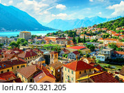 Rooftop view of Kotor bay and Old Town. Rooftop view of Kotor. Стоковое фото, агентство Ingram Publishing / Фотобанк Лори