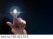 Biometric technology background with fingerprint scanning system on virtual screen digital remix. Стоковое фото, агентство Ingram Publishing / Фотобанк Лори