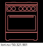 Neon kitchen stove red color vector illustration flat style light image. Neon kitchen stove red color vector illustration flat style image. Стоковая иллюстрация, агентство Ingram Publishing / Фотобанк Лори
