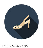Woman Heeled Sandal Icon. Flat Circle Stencil Design With Long Shadow. Vector Illustration. Стоковая иллюстрация, агентство Ingram Publishing / Фотобанк Лори