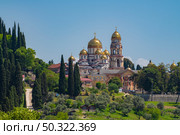 Вид на Новоафонский монастырь солнечным майским днем. Абхазия. Стоковое фото, фотограф Виктор Карасев / Фотобанк Лори