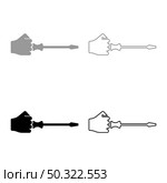Screw driver in hand tool in use Arm with screwdriver for unscrewing set icon grey black color vector illustration flat style simple image. Screw driver in hand tool in use Arm with screwdriver for unscrewing set icon grey black color vector illustration flat style image. Стоковая иллюстрация, агентство Ingram Publishing / Фотобанк Лори