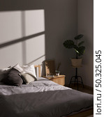 minimalistic bed with interior plant . Resolution and high quality beautiful photo. minimalistic bed with interior plant . High quality and resolution beautiful photo concept. Стоковое фото, агентство Ingram Publishing / Фотобанк Лори