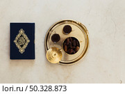 top view ramadan concept with quran. High resolution photo. top view ramadan concept with quran. High quality photo. Редакционное фото, агентство Ingram Publishing / Фотобанк Лори