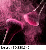 two cosmetic brushes pink powder dark background. High resolution photo. two cosmetic brushes pink powder dark background. High quality photo. Стоковое фото, агентство Ingram Publishing / Фотобанк Лори