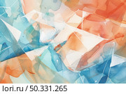 An abstract painting featuring blue, orange, and white shapes overlapping and intertwining on a canvas. Стоковое AI-изображение, AI-художник Данила Большаков / Фотобанк Лори