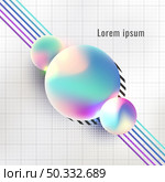 Abstract 3D sphere liquid bubbles elements with line graphic on grid pattern background. Vector graphic illustration. Стоковая иллюстрация, агентство Ingram Publishing / Фотобанк Лори