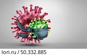 Virus mutant replication and new variant or mutating concept and new coronavirus outbreak or covid-19 viral cell mutation and influenza as dangerous mutated flu strain medical health risk with disease cells as a 3D render. Стоковое фото, агентство Ingram Publishing / Фотобанк Лори