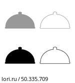 Cloche serving dish Restaurant cover dome plate covers to keep food warm Convex lid Exquisite presentation gourmet meal Catering concept set icon grey black color vector illustration image simple flat style solid fill outline contour line thin. Cloche serving dish Restaurant cover dome plate covers to keep food warm Convex lid Exquisite presentation gourmet meal Catering concept set icon grey black color vector illustration image flat style solid fill outline contour line thin. Стоковая иллюстрация, агентство Ingram Publishing / Фотобанк Лори