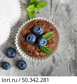top view tasty cupcake with blueberries mint. Стоковое фото, агентство Ingram Publishing / Фотобанк Лори