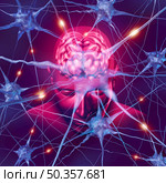 Human brain neurology and active neurons connections as a nervous system anatomy and neurological activity with 3D render elements. Стоковое фото, агентство Ingram Publishing / Фотобанк Лори