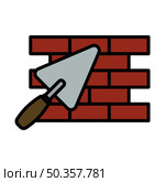 Icon Of Brick Wall With Trowel. Editable Bold Outline With Color Fill Design. Vector Illustration. Стоковая иллюстрация, агентство Ingram Publishing / Фотобанк Лори