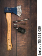 top view axe with drilling bits. Стоковое фото, агентство Ingram Publishing / Фотобанк Лори