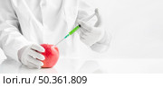 chemist injecting with toxins perfect healthy apple. Стоковое фото, агентство Ingram Publishing / Фотобанк Лори