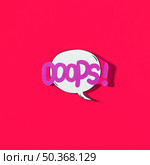 oops lettering hand drawn speech bubble red backdrop. Стоковое фото, агентство Ingram Publishing / Фотобанк Лори