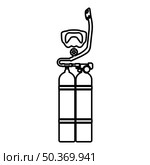 Set of skin-diver scuba diver mask snorkel aqualung dive tank cylinders balloon diving gear contour outline line icon black color vector illustration image thin flat style simple. Set of skin-diver scuba diver mask snorkel aqualung dive tank cylinders balloon diving gear contour outline line icon black color vector illustration image thin flat style. Стоковая иллюстрация, агентство Ingram Publishing / Фотобанк Лори